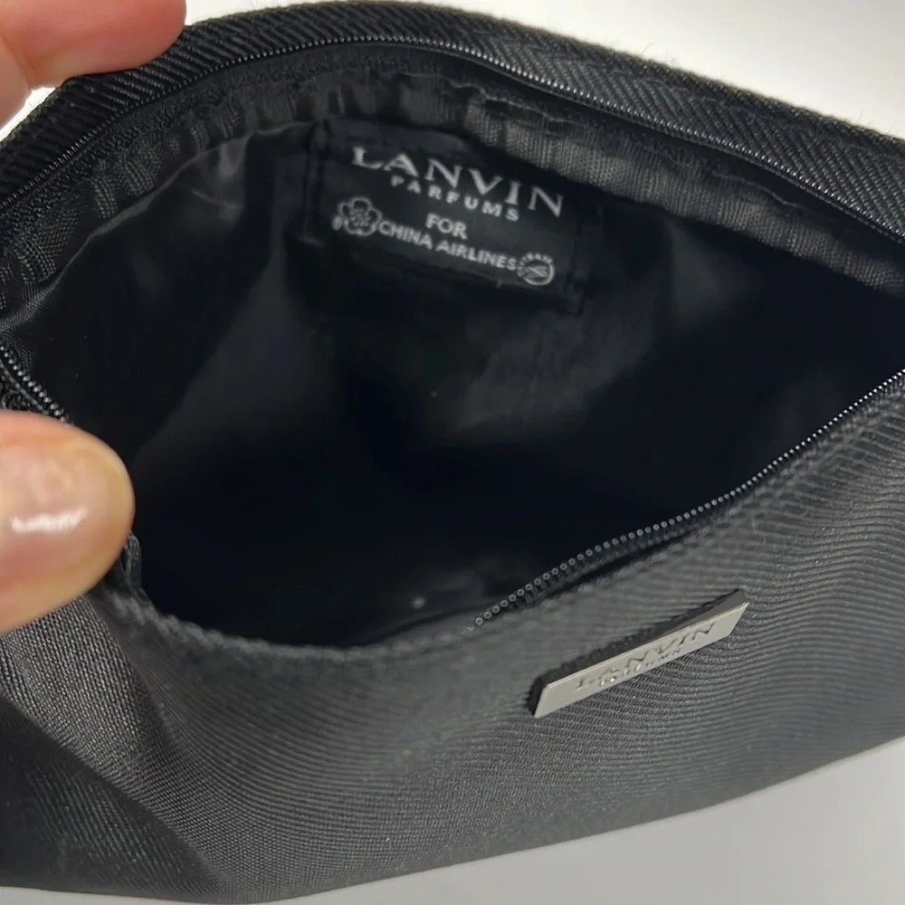 Lanvin Parfums Black Nylon Zip Top Make Up Clutch Pouch